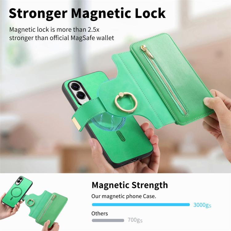 For Galaxy S25 Edge 5G Ring Zipper Wallet RFID Blocking MagSafe Leather Phone Case