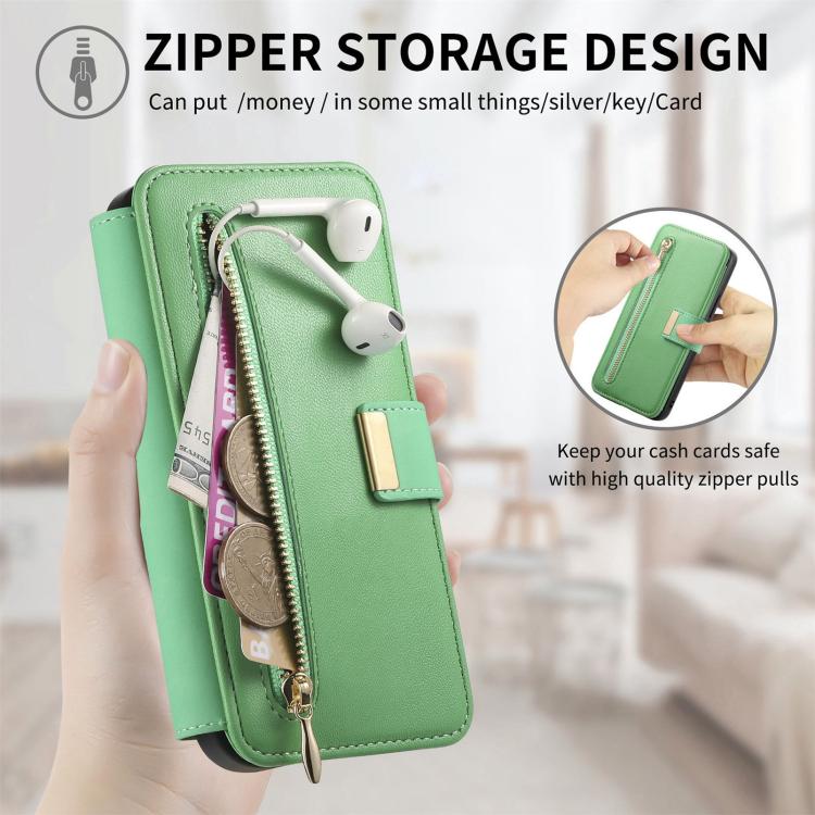 For Galaxy S25 Edge 5G Ring Zipper Wallet RFID Blocking MagSafe Leather Phone Case
