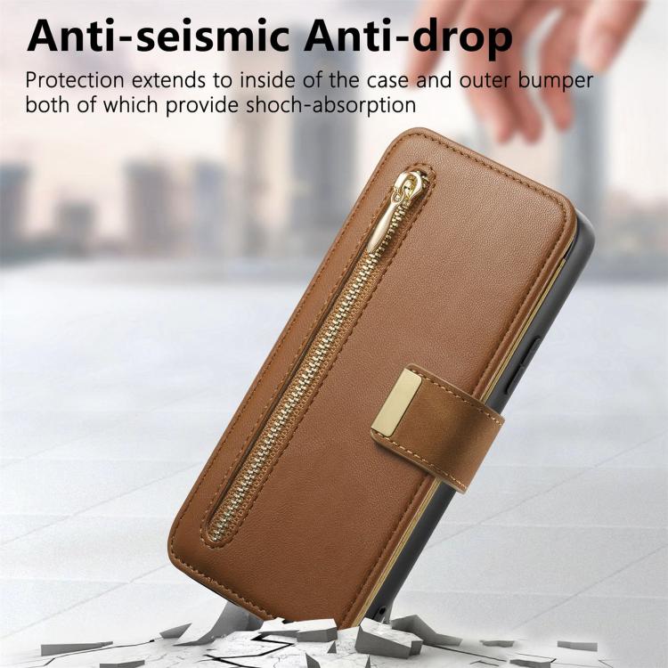 For Galaxy S25 Edge 5G Ring Zipper Wallet RFID Blocking MagSafe Leather Phone Case