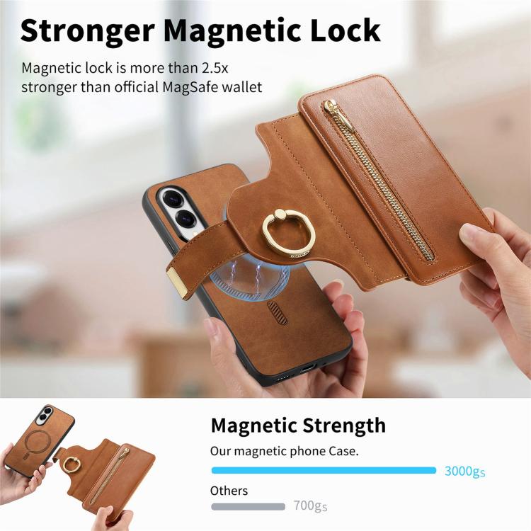 For Galaxy S25 Edge 5G Ring Zipper Wallet RFID Blocking MagSafe Leather Phone Case