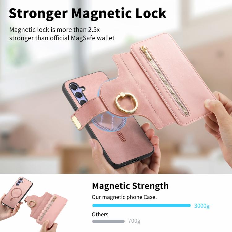 For Galaxy A54 5G Ring Zipper Wallet RFID Blocking MagSafe Leather Phone Case