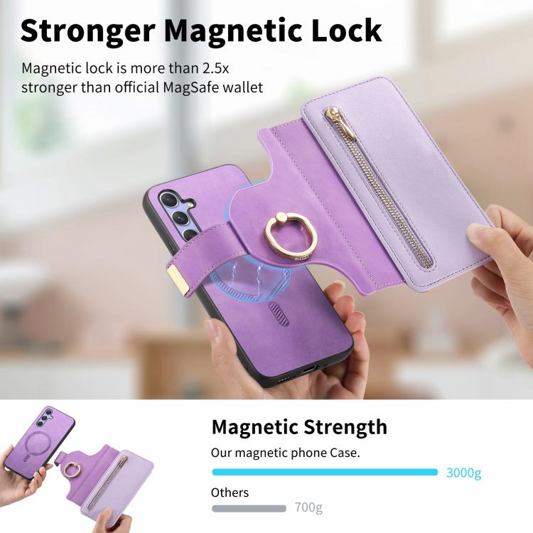 For Galaxy A54 5G Ring Zipper Wallet RFID Blocking MagSafe Leather Phone Case