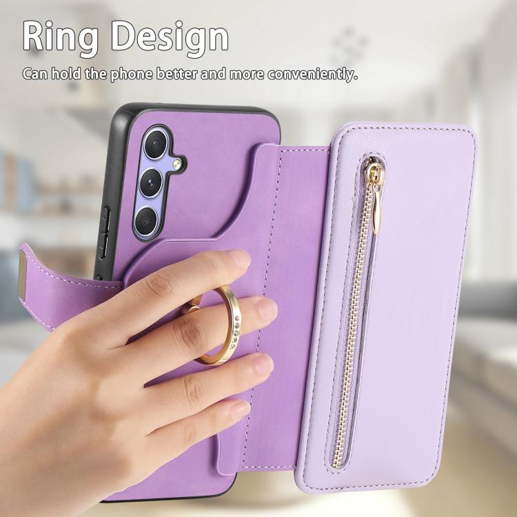 For Galaxy A54 5G Ring Zipper Wallet RFID Blocking MagSafe Leather Phone Case