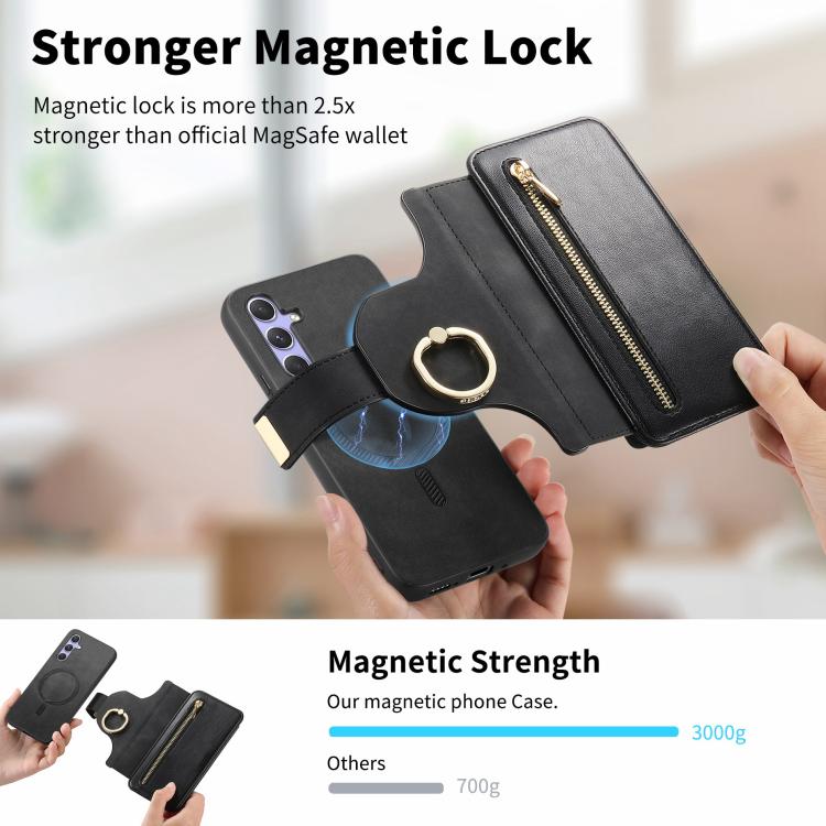 For Galaxy A54 5G Ring Zipper Wallet RFID Blocking MagSafe Leather Phone Case