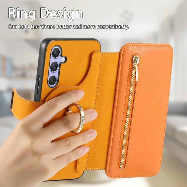 For Galaxy A54 5G Ring Zipper Wallet RFID Blocking MagSafe Leather Phone Case