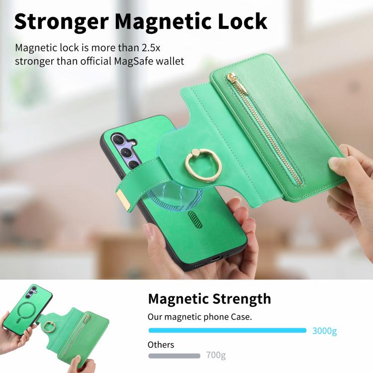 For Galaxy A54 5G Ring Zipper Wallet RFID Blocking MagSafe Leather Phone Case