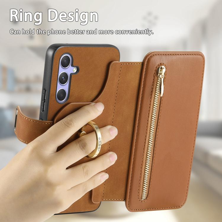 For Galaxy A54 5G Ring Zipper Wallet RFID Blocking MagSafe Leather Phone Case