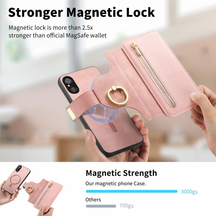For Sony Xperia 5 V Ring Zipper Wallet RFID Blocking MagSafe Leather Phone Case