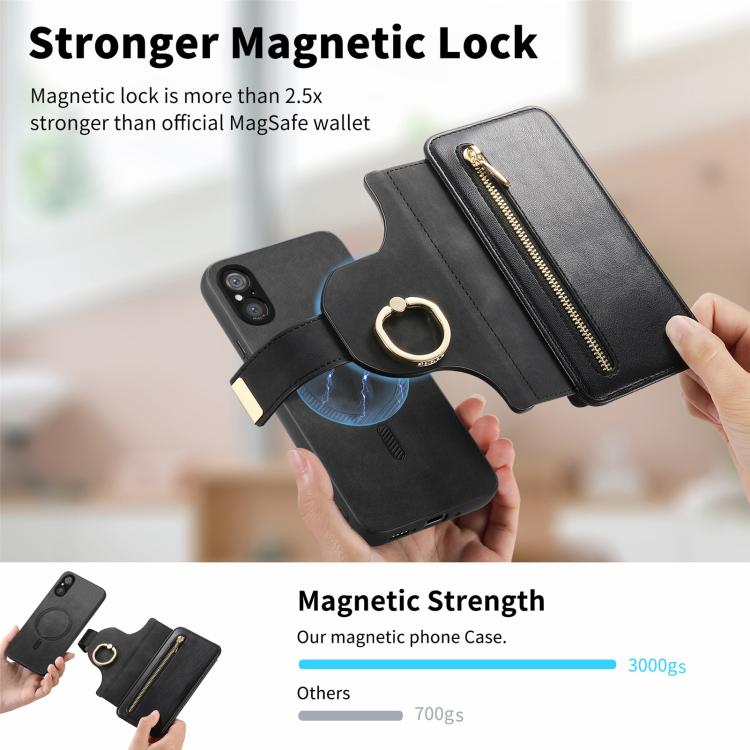 For Sony Xperia 5 V Ring Zipper Wallet RFID Blocking MagSafe Leather Phone Case