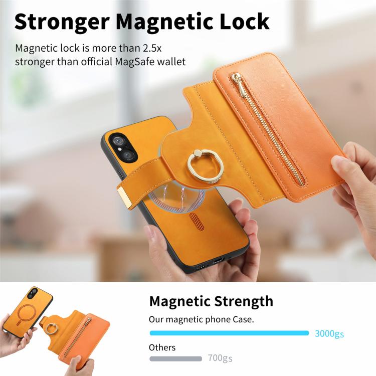For Sony Xperia 5 V Ring Zipper Wallet RFID Blocking MagSafe Leather Phone Case
