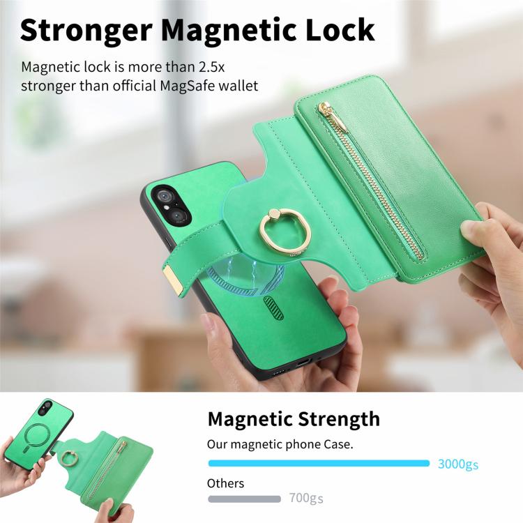 For Sony Xperia 5 V Ring Zipper Wallet RFID Blocking MagSafe Leather Phone Case