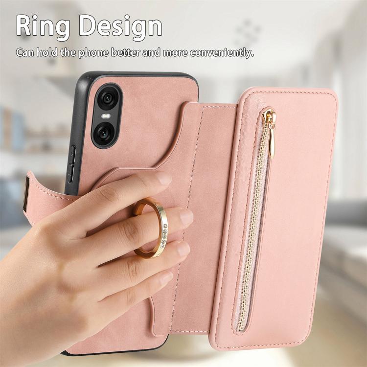 For Sony Xperia 10 VI Ring Zipper Wallet RFID Blocking MagSafe Leather Phone Case