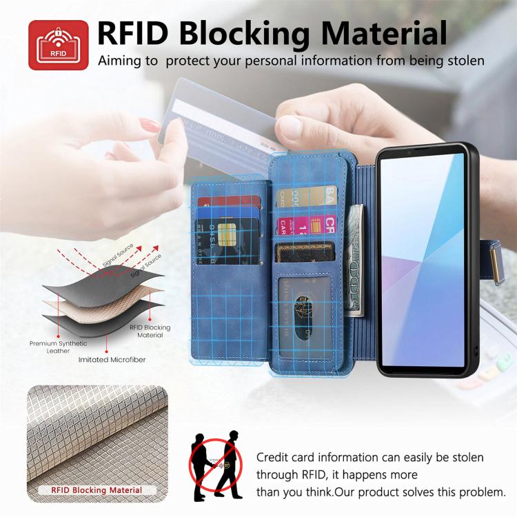 For Sony Xperia 10 VI Ring Zipper Wallet RFID Blocking MagSafe Leather Phone Case