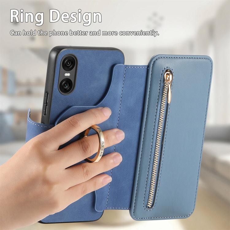 For Sony Xperia 10 VI Ring Zipper Wallet RFID Blocking MagSafe Leather Phone Case