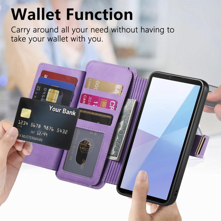 For Sony Xperia 10 VI Ring Zipper Wallet RFID Blocking MagSafe Leather Phone Case