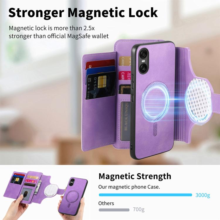 For Sony Xperia 10 VI Ring Zipper Wallet RFID Blocking MagSafe Leather Phone Case