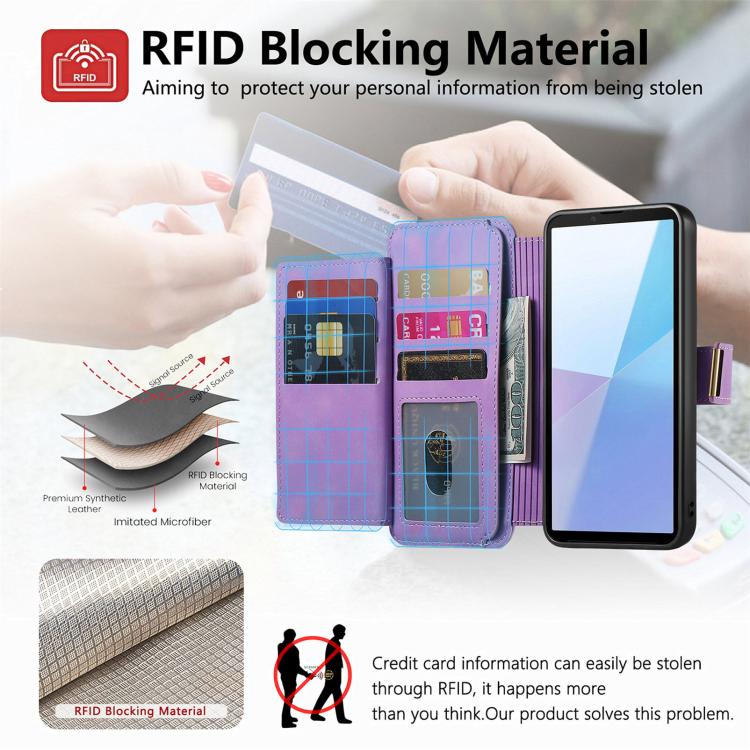 For Sony Xperia 10 VI Ring Zipper Wallet RFID Blocking MagSafe Leather Phone Case