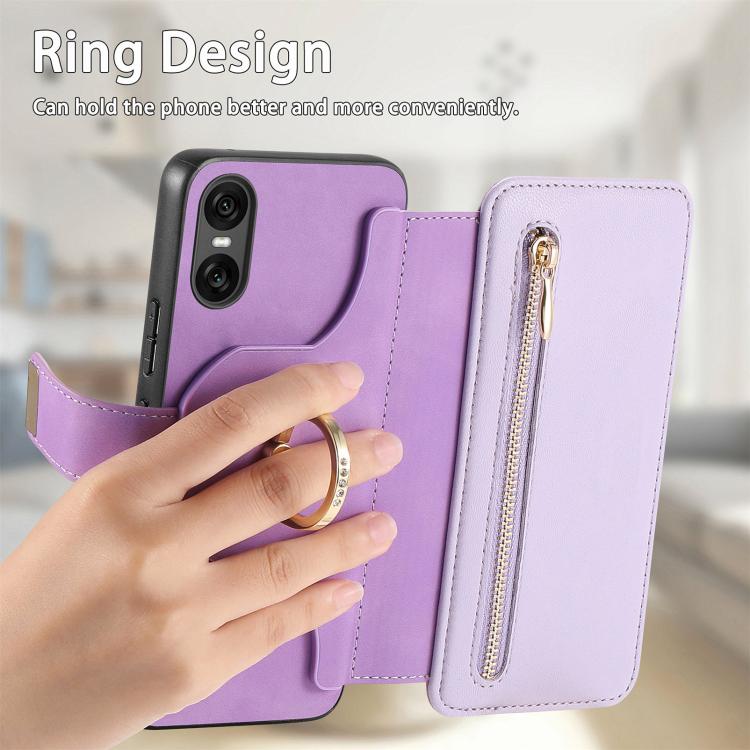 For Sony Xperia 10 VI Ring Zipper Wallet RFID Blocking MagSafe Leather Phone Case