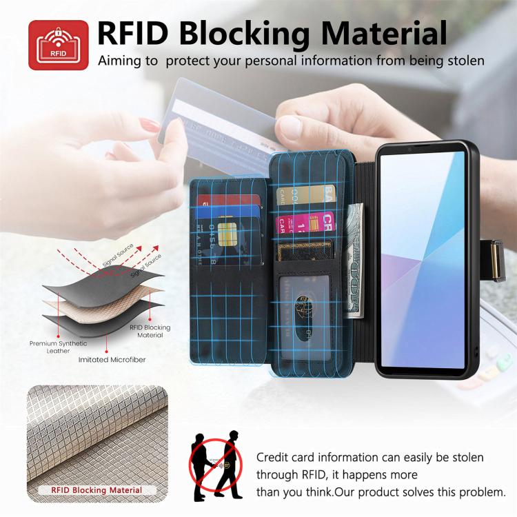 For Sony Xperia 10 VI Ring Zipper Wallet RFID Blocking MagSafe Leather Phone Case