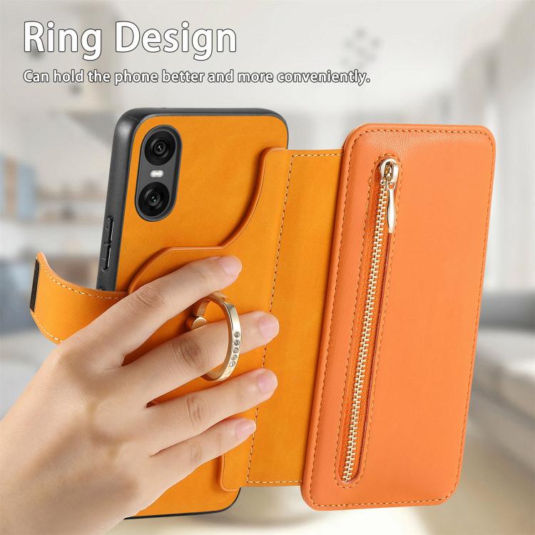 For Sony Xperia 10 VI Ring Zipper Wallet RFID Blocking MagSafe Leather Phone Case