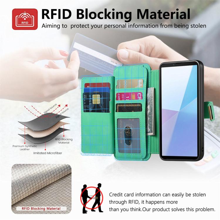 For Sony Xperia 10 VI Ring Zipper Wallet RFID Blocking MagSafe Leather Phone Case