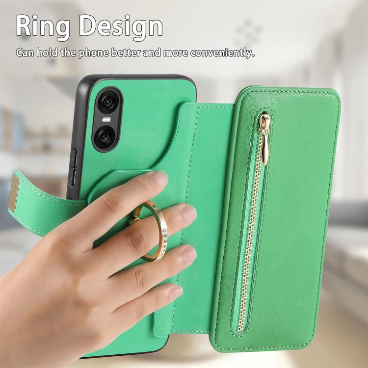 For Sony Xperia 10 VI Ring Zipper Wallet RFID Blocking MagSafe Leather Phone Case