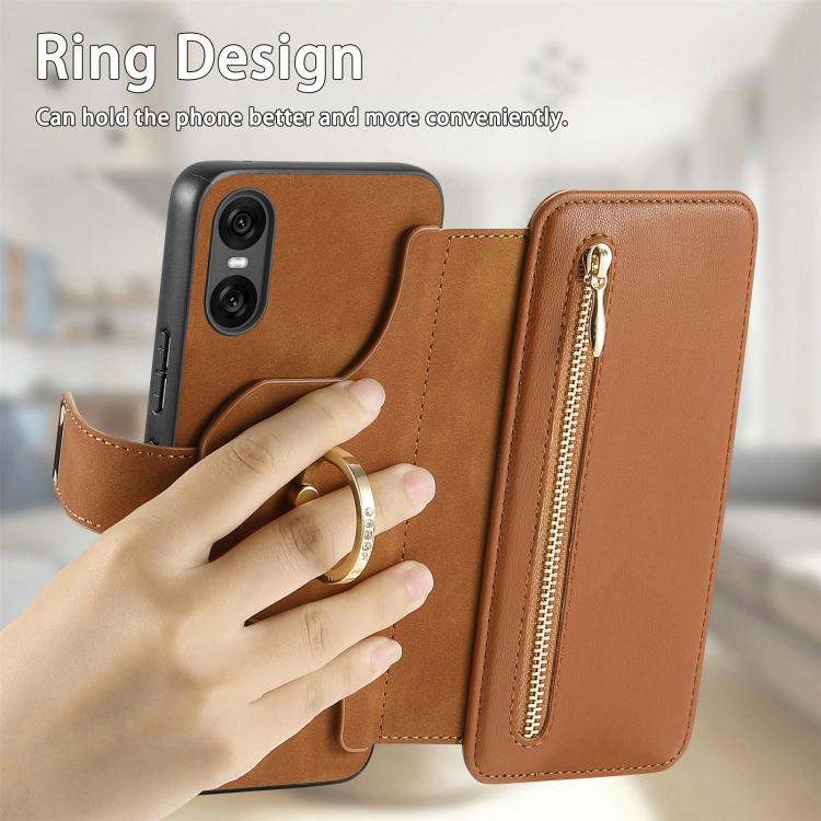 For Sony Xperia 10 VI Ring Zipper Wallet RFID Blocking MagSafe Leather Phone Case