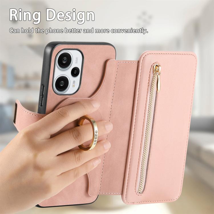 For Redmi Note 12 Turbo Ring Zipper Wallet RFID Blocking MagSafe Leather Phone Case