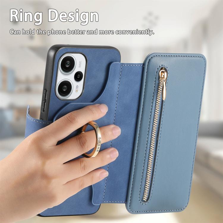 For Redmi Note 12 Turbo Ring Zipper Wallet RFID Blocking MagSafe Leather Phone Case