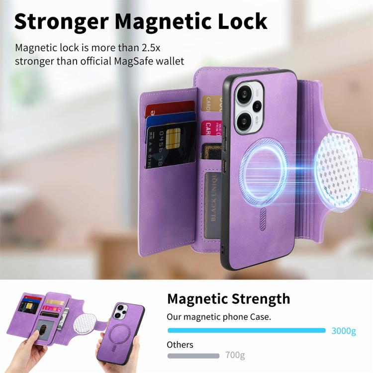 For Redmi Note 12 Turbo Ring Zipper Wallet RFID Blocking MagSafe Leather Phone Case