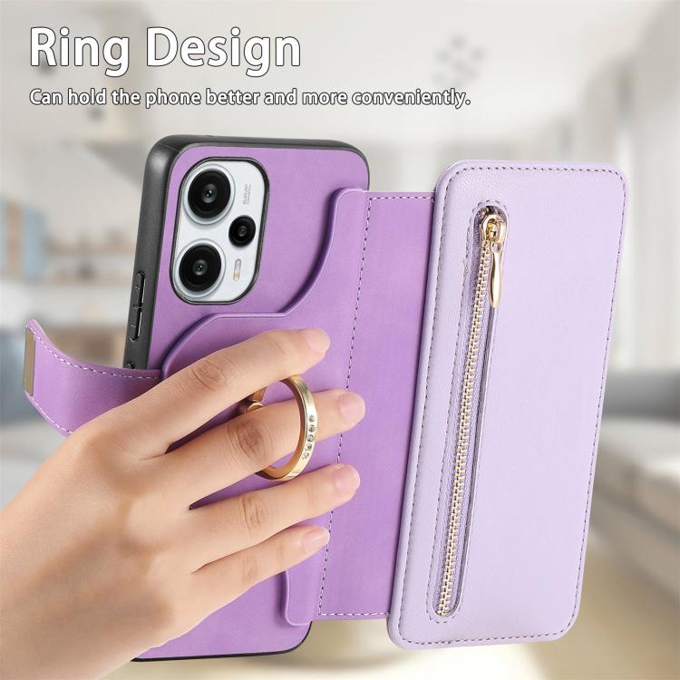 For Redmi Note 12 Turbo Ring Zipper Wallet RFID Blocking MagSafe Leather Phone Case