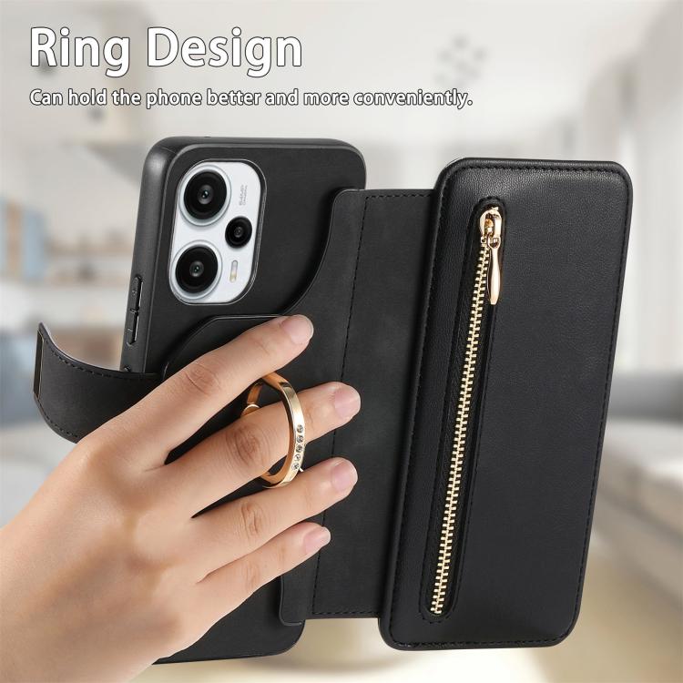 For Redmi Note 12 Turbo Ring Zipper Wallet RFID Blocking MagSafe Leather Phone Case