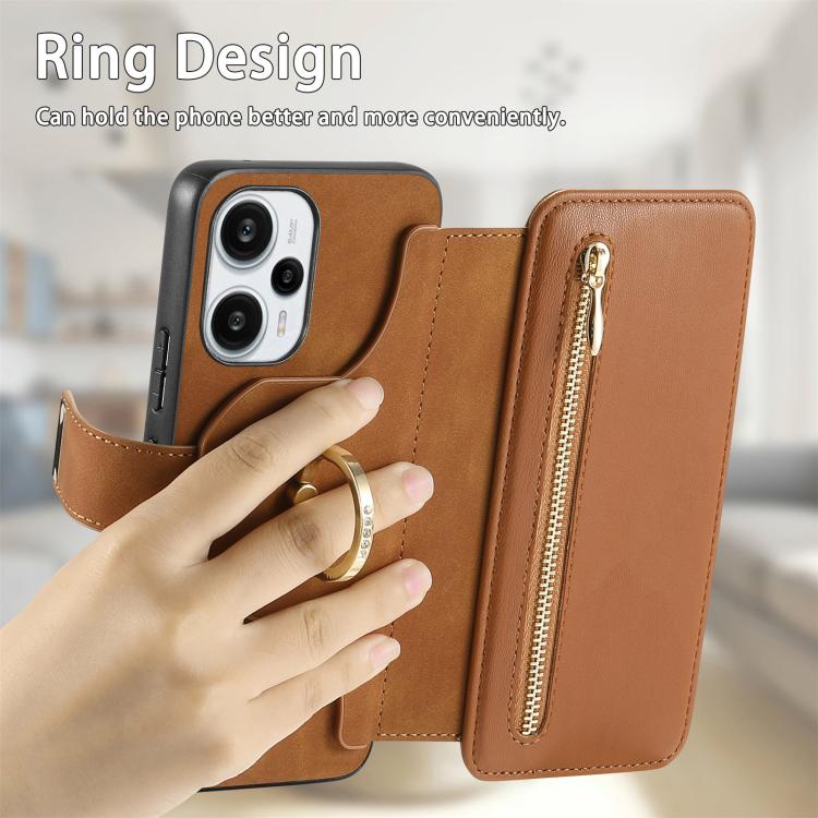 For Redmi Note 12 Turbo Ring Zipper Wallet RFID Blocking MagSafe Leather Phone Case