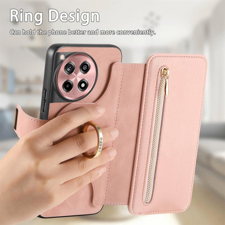 For OnePlus 12R  5G / Ace 3 Ring Zipper Wallet RFID Blocking MagSafe Leather Phone Case