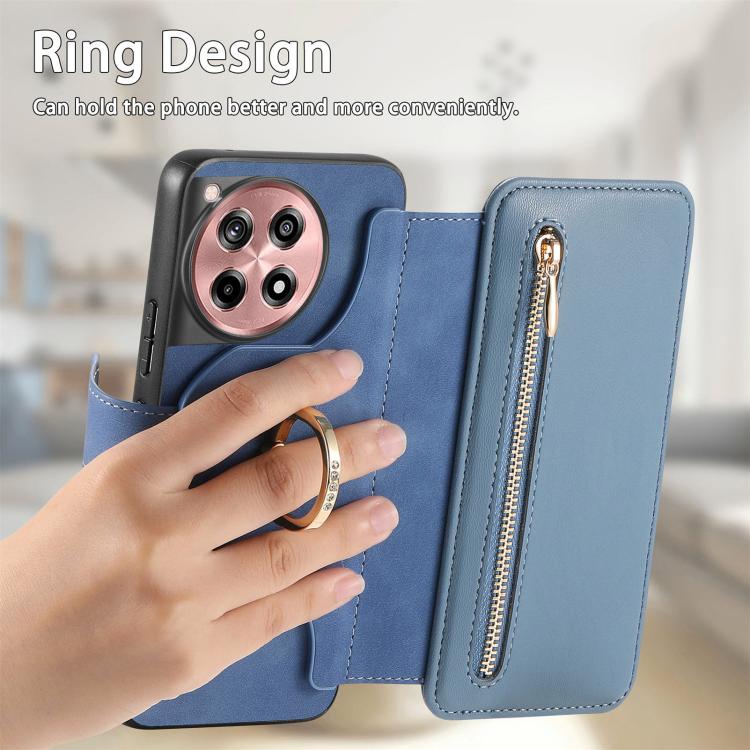 For OnePlus 12R  5G / Ace 3 Ring Zipper Wallet RFID Blocking MagSafe Leather Phone Case