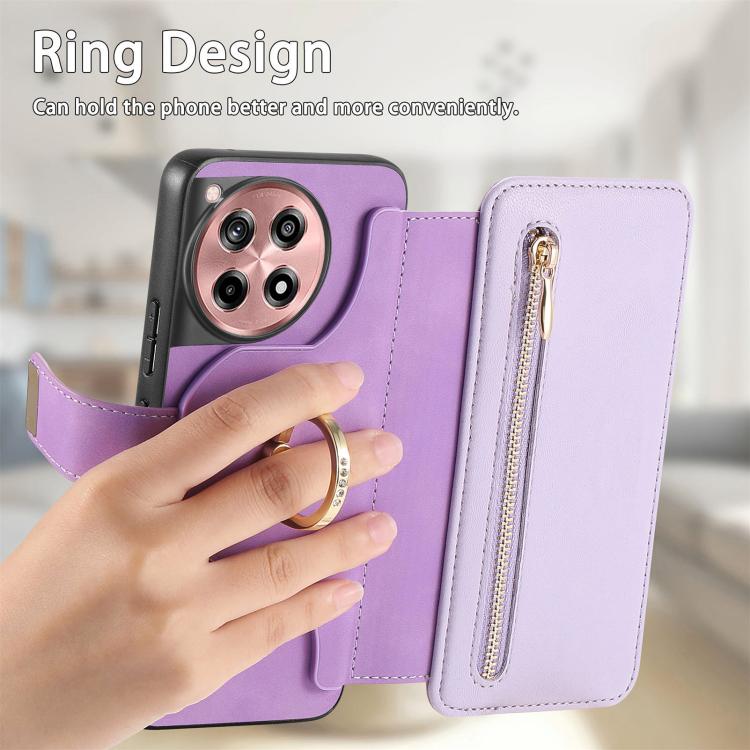 For OnePlus 12R  5G / Ace 3 Ring Zipper Wallet RFID Blocking MagSafe Leather Phone Case