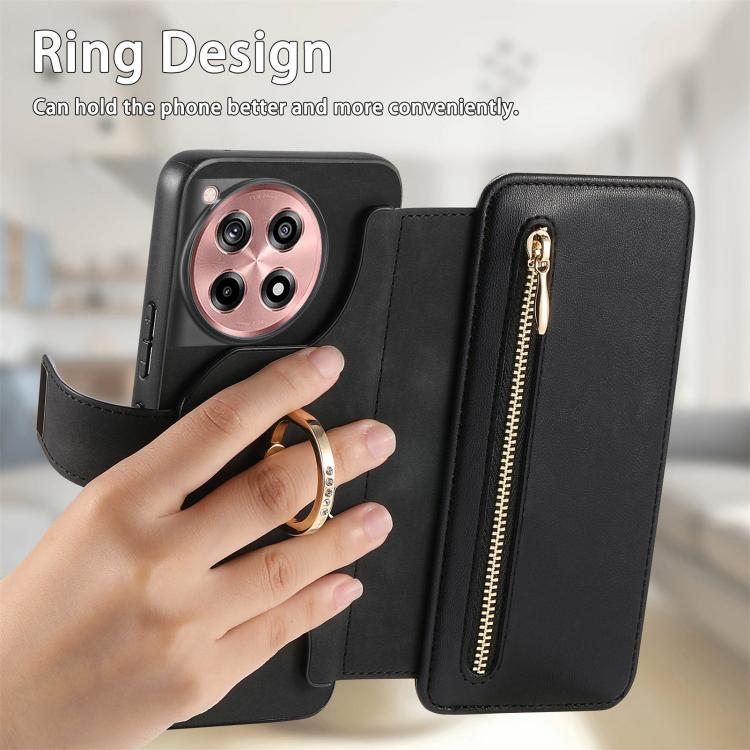 For OnePlus 12R  5G / Ace 3 Ring Zipper Wallet RFID Blocking MagSafe Leather Phone Case