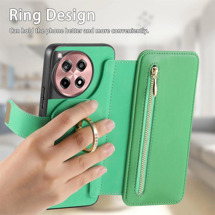 For OnePlus 12R  5G / Ace 3 Ring Zipper Wallet RFID Blocking MagSafe Leather Phone Case