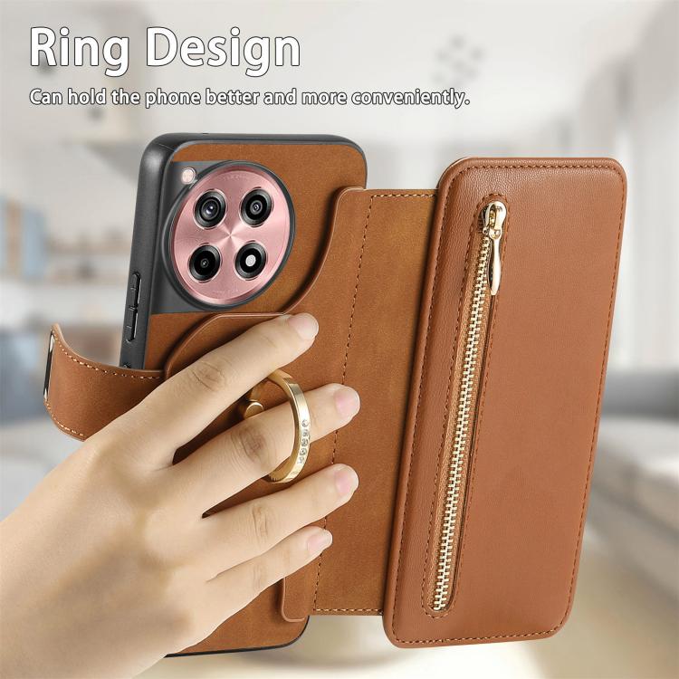 For OnePlus 12R  5G / Ace 3 Ring Zipper Wallet RFID Blocking MagSafe Leather Phone Case