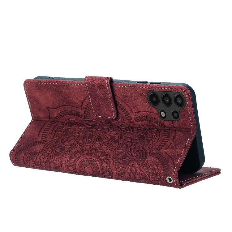 For Samsung Galaxy A13 Mandala Embossed Retro Frosted Leather Phone Case