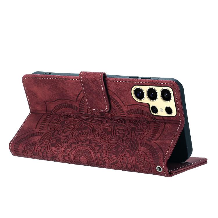 For Samsung Galaxy S24 Ultra 5G Mandala Embossed Retro Frosted Leather Phone Case