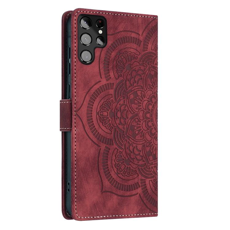For Samsung Galaxy S22 Ultra 5G Mandala Embossed Retro Frosted Leather Phone Case