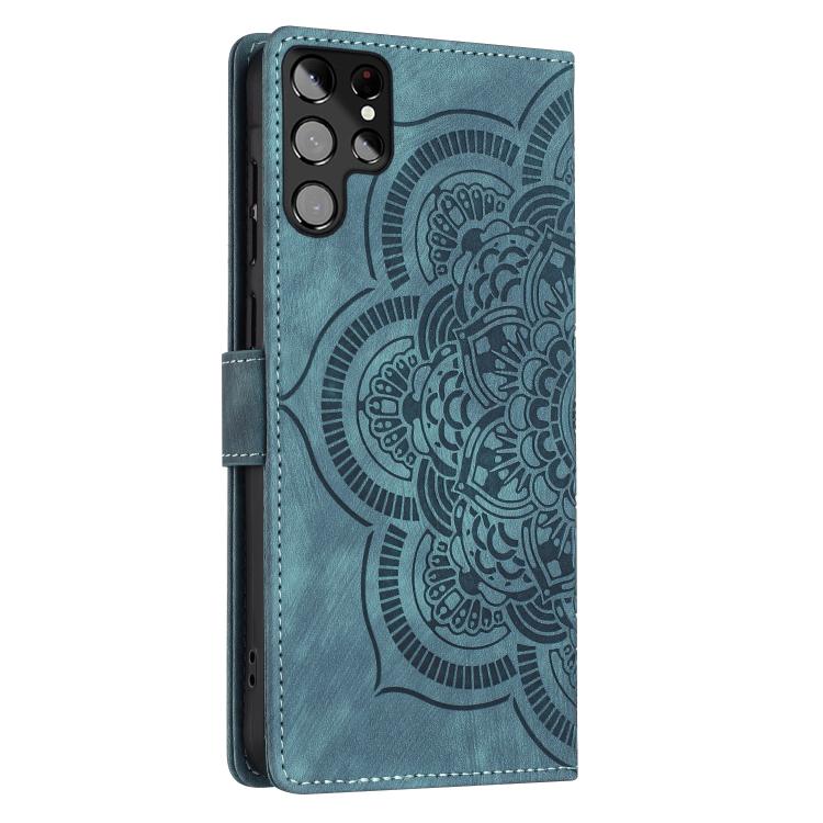 For Samsung Galaxy S22 Ultra 5G Mandala Embossed Retro Frosted Leather Phone Case