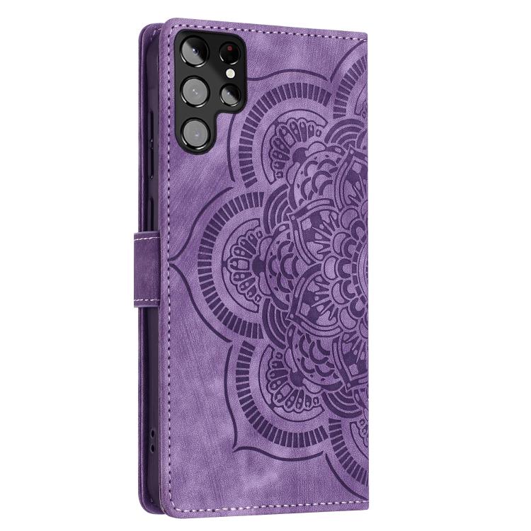 For Samsung Galaxy S22 Ultra 5G Mandala Embossed Retro Frosted Leather Phone Case