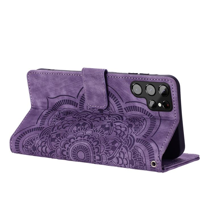 For Samsung Galaxy S22 Ultra 5G Mandala Embossed Retro Frosted Leather Phone Case