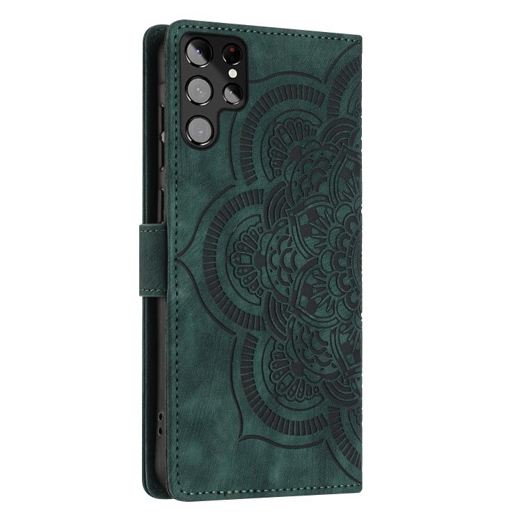 For Samsung Galaxy S22 Ultra 5G Mandala Embossed Retro Frosted Leather Phone Case
