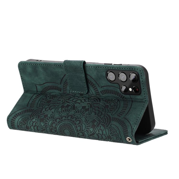 For Samsung Galaxy S22 Ultra 5G Mandala Embossed Retro Frosted Leather Phone Case