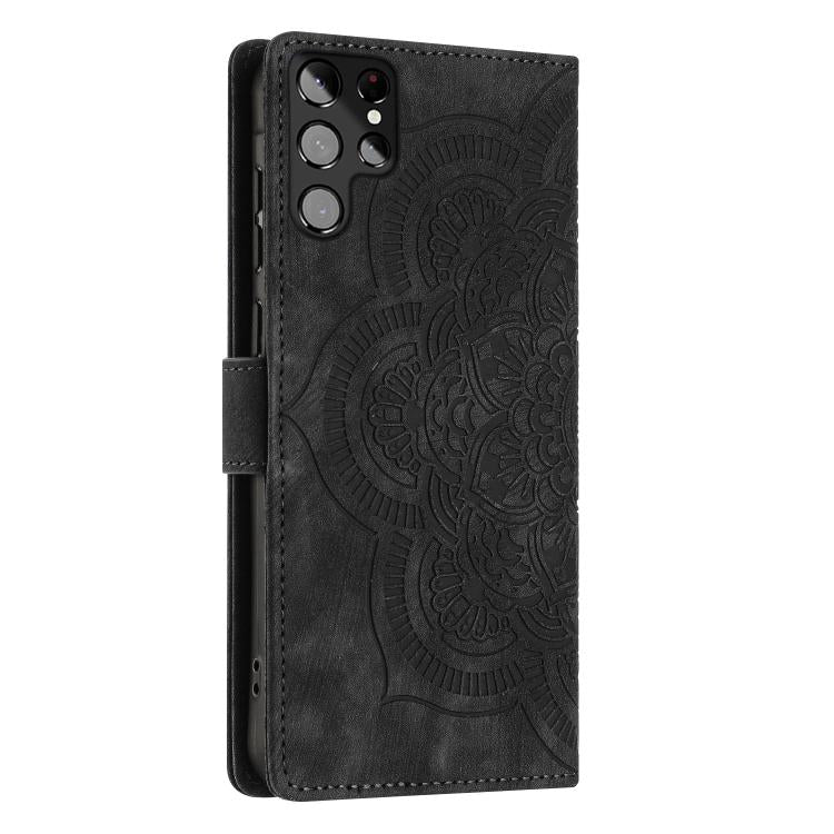 For Samsung Galaxy S22 Ultra 5G Mandala Embossed Retro Frosted Leather Phone Case
