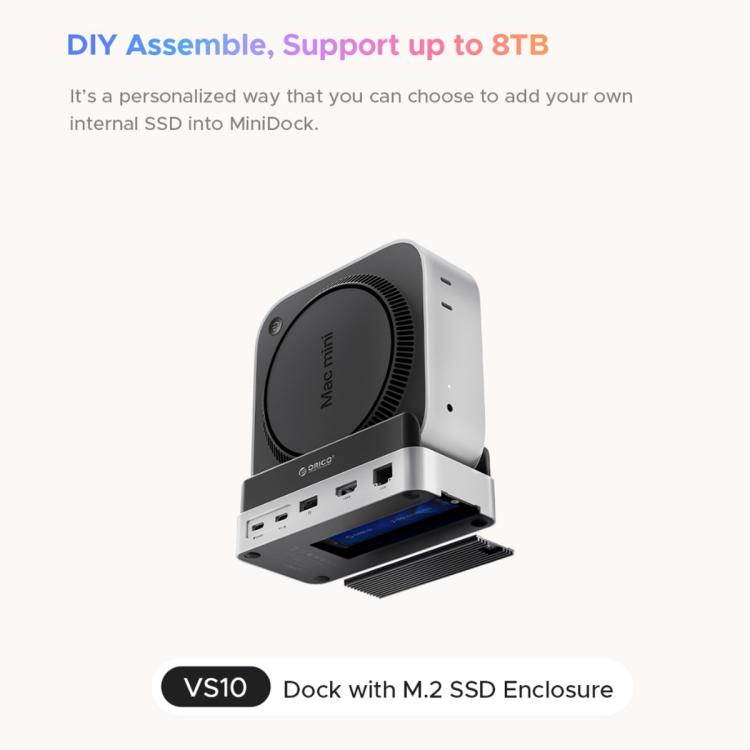 ORICO VS10 Mini Dock Desktop Expansion Multi-function Holder for Mac Mini 2024, without Memory - Silver