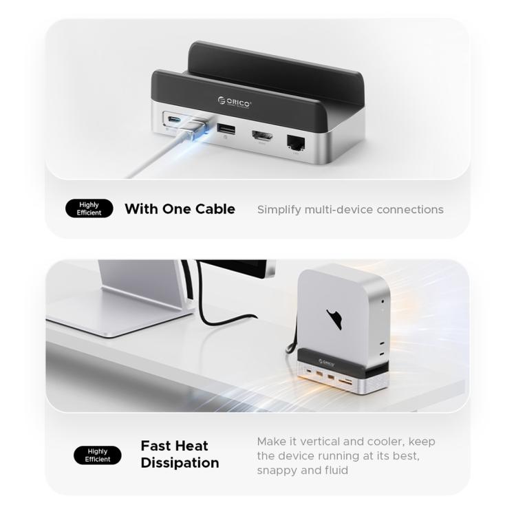 ORICO VS10 Mini Dock Desktop Expansion Multi-function Holder for Mac Mini 2024, without Memory - Silver